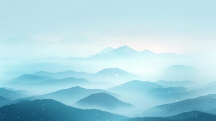 Fototapeta premium Light rain on a mountain landscape, mist rolling in, watercolor style