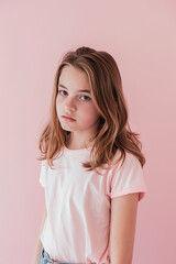 Fototapeta premium Shy Tween Girl with a Soft, Modest Look