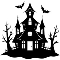 Spooky Haunted Halloween House Vector Silhouette for Chilling Designs