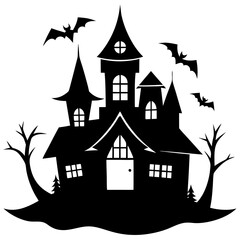 Spooky Haunted Halloween House Vector Silhouette for Chilling Designs