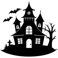 Spooky Haunted Halloween House Vector Silhouette for Chilling Designs