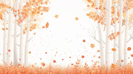 Drizzle in an autumn forest, seasonal colors, photorealistic illustration, rich oranges, isolated on white background