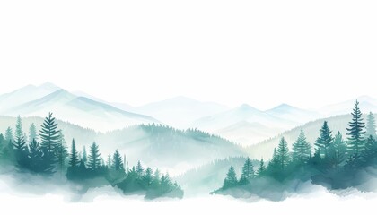 Obraz premium Drizzle in the mountains, alpine view, watercolor style, misty effect, isolated on white background