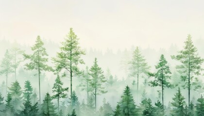 Fototapeta premium Light drizzle in a forest, tranquil scene, realistic painting, muted greens, isolated on white background
