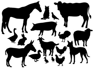 set of farm animal silhouette illustration