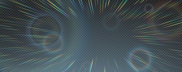 Background with the effect of rainbow rays halo, reflection of realistic glare of holographic rays, light refraction png.	
