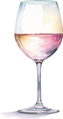 Wine Glass Watercolor Vector Illustration.
