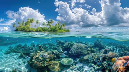 Tropical Island Paradise:  A Split View of Pristine Beauty