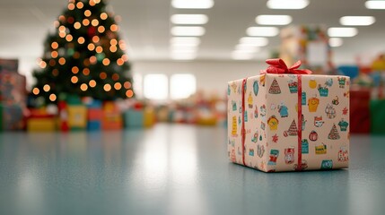 a charity holiday toy drive with a decorated tree
