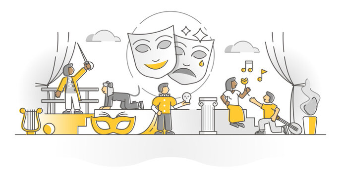 theater performance scene, yellow, line art clip art preview