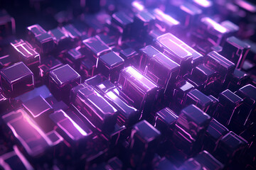 Obraz premium Abstract purple clusters in the form of bundles .Big data. Cyber or technology background. Neon flare. 3D rendering.
