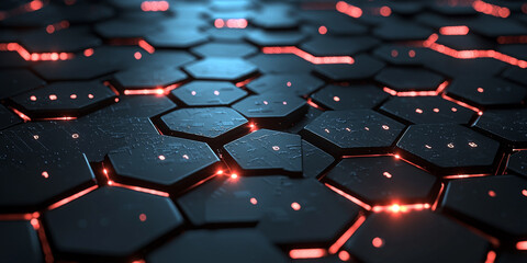 Obraz premium Creative blue hexagonal background with binary code. Technology, design and landing page concept