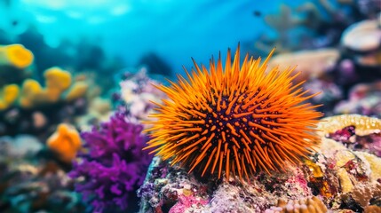 Orange Sea Urchin on a Coral Reef.
