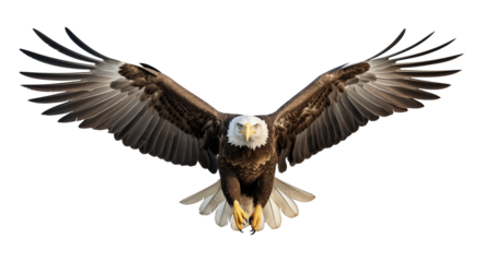 American Bald Eagle Flying Front View Isolated on Transparent Background
