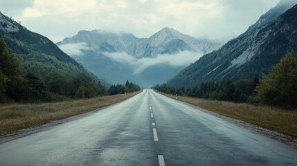 Fototapeta premium A long road with a mountain in the background