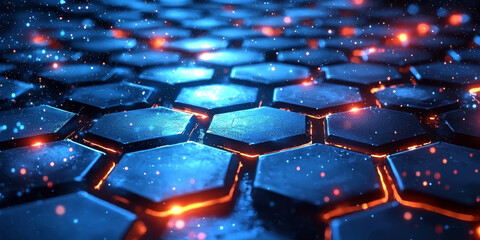 Fototapeta premium Creative blue hexagonal background with binary code. Technology, design and landing page concept