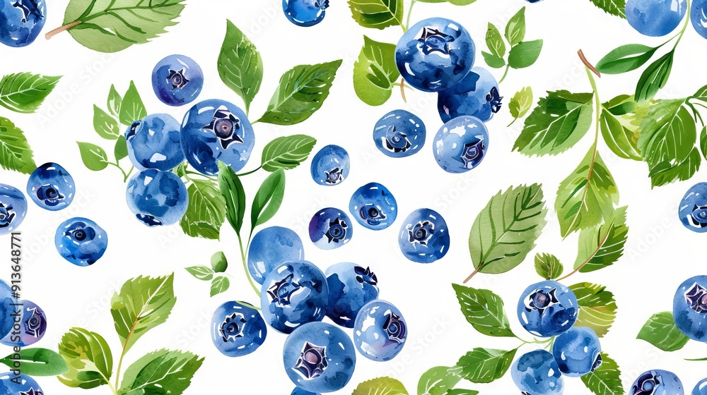 Wall mural vector pattern of blueberry and leaves pattern in colorful. reference of illustration with white bac