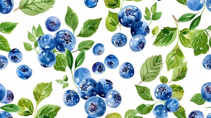 Vector Pattern of Blueberry and Leaves Pattern in Colorful. Reference of Illustration with White Background. 
