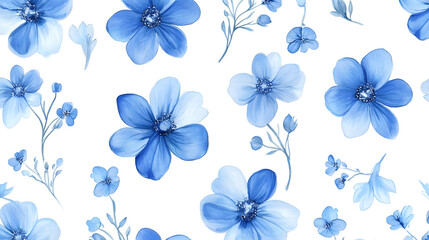 Seamless blue floral pattern with vintage design elements for fabric and wallpaper