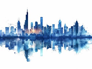Obraz premium Modern skyline horizon, urban landscape element, vector illustration, blue tones, isolated on white background