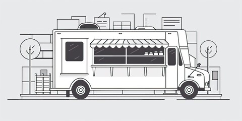 A food truck parked on a city street.