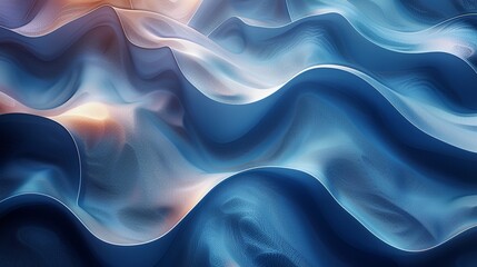 Fototapeta premium Abstract Fluid Dynamics With Soft Blue Waves Flowing Through Vivid Light Reflections