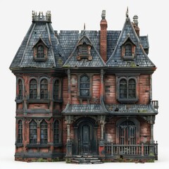 Haunted house on solid white background, single object
