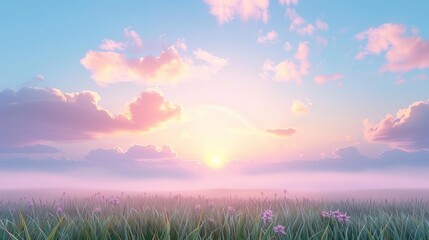 Brocken spectre forming over a misty meadow at sunrise, breathtaking and rare phenomenon, morning magic