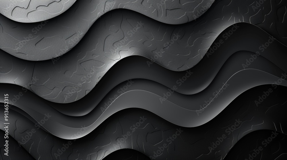 Poster abstract black waves creating depth and texture in modern design layout