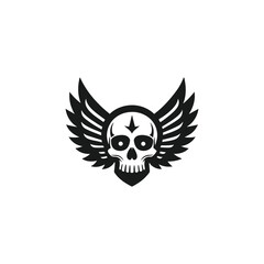 Human Skull with Wings Silhouette Vector
