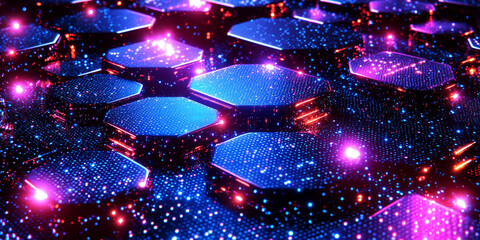 Obraz premium Creative blue hexagonal background with binary code. Technology, design and landing page concept