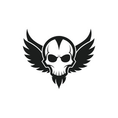 Human Skull with Wings Silhouette Vector