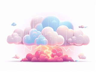 Obraz premium Hailstones and lightning, dramatic weather, surreal illustration, electric colors, isolated on white background