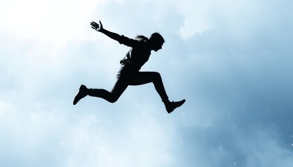 Silhouette of a Man Jumping in the Air.