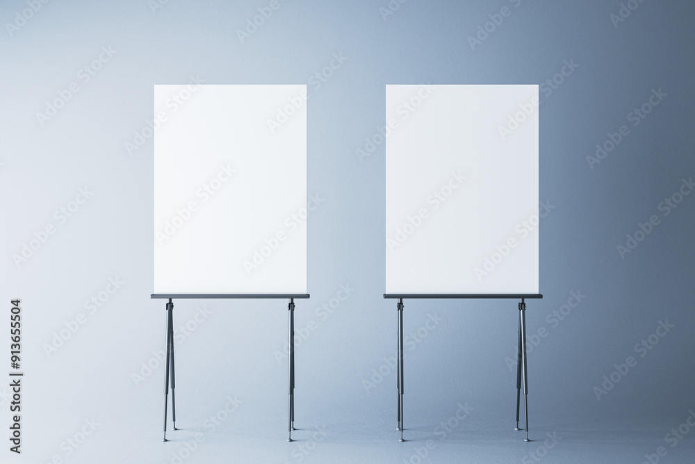 Aufkleber Blank white mock up stands for placing images and texts. Gray background. 3D Rendering.