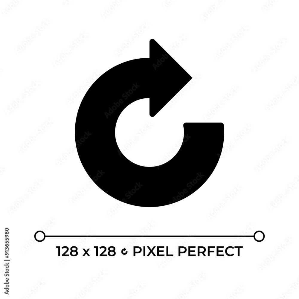 Poster clockwise arrow black glyph icon. representing repeat function. system update. loading sign. circula