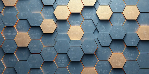 Creative blue hexagonal background with binary code. Technology, design and landing page concept