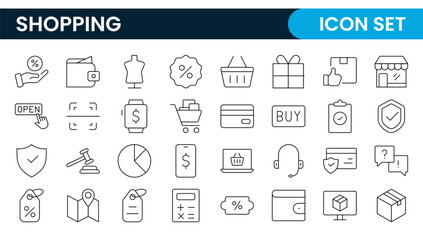 Set of shopping cart icons. Collection of web icons for online store, from various cart icons in various shapes. Shopping outline icon set.