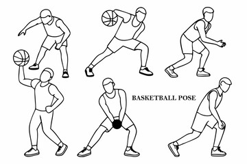 Set of silhouette basketball sport pose black and white