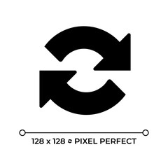 Repeat black glyph icon. Circular arrows. Synchronization. System update. Automation and processing. Loading. Silhouette symbol on white space. Solid pictogram. Vector isolated illustration