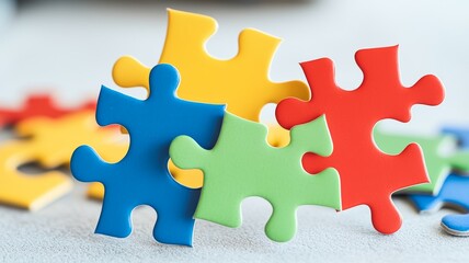 Fototapeta premium Colorful jigsaw puzzle pieces scattered
