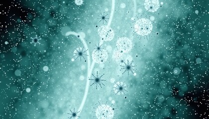 Abstract Teal Background with Glowing Shapes and Stars.