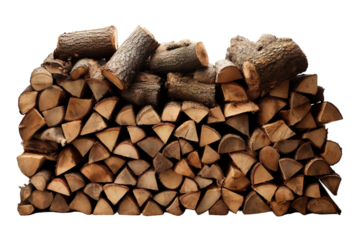 Artfully Stacked Logs in Rustic Arrangement Ready for Cozy Winter Fireside Evenings on Transparent PNG Background.