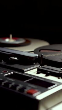 Vertical 4k, Audio Tape Recorder Player, Spinning Reels, Close Up