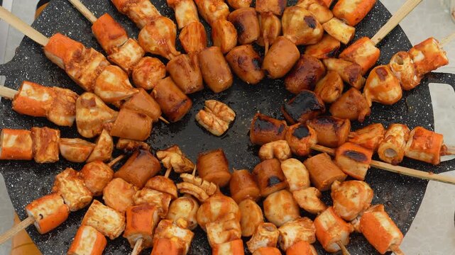 Top View Of Suki Satay On A Hot Pan In Barbecue Party