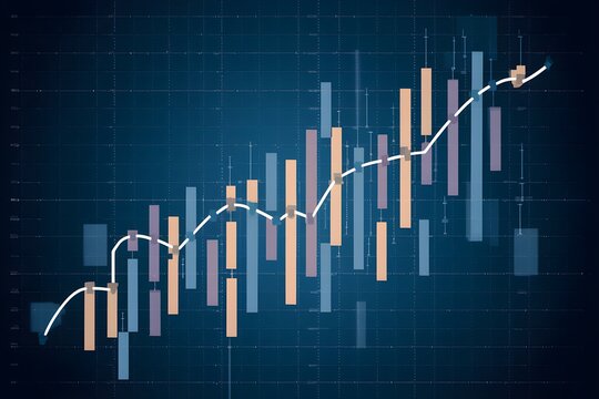 Digital bar chart on dark grid background, indicating financial data