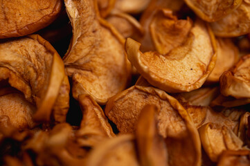 dried apple in slices for cooking, background of apple drying