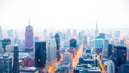 Naklejka premium Cityscape with Skyscrapers and Street Lights.
