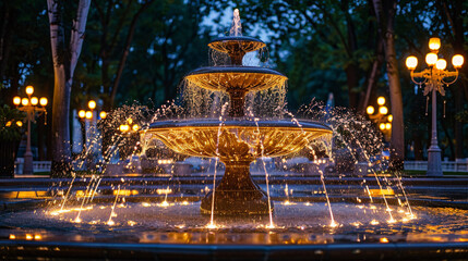The fountain and the Europe park at night.
