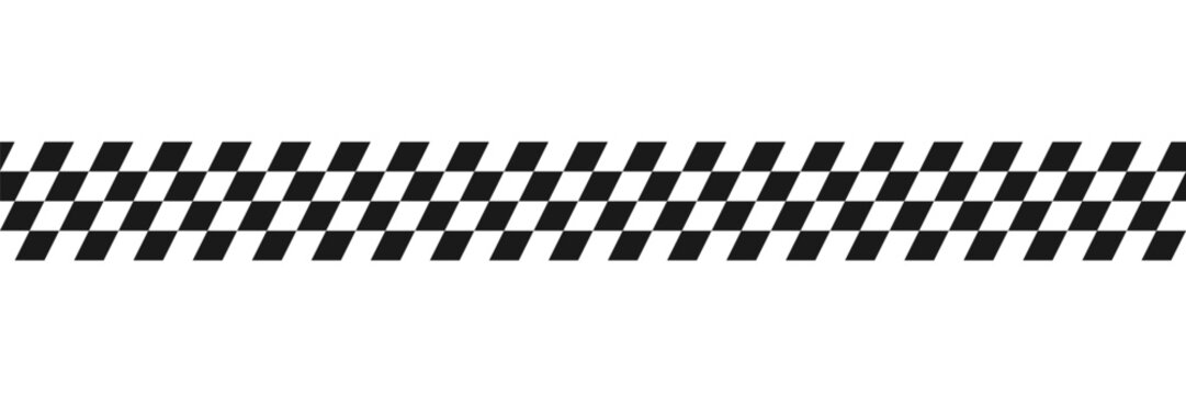 Race checker flag seamless pattern. Black and white rally texture. Checkerboard finish f1 design pattern. Inclined lines. Vector Illustration on white background.
